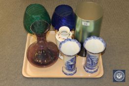 A tray containing Venetian glass vase, large glass goblets,