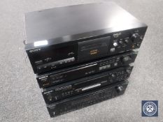 Four Sony hifi separates including a stereo cassette deck TC-K611S, FM stereo tuner STS311,