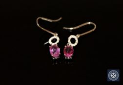 A pair of 14ct yellow gold sapphire and diamond earrings,
