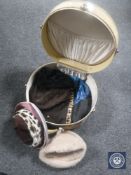 A pig skin hat box containing 20th century hats