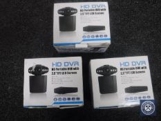 Three boxed HD DVR LCD dash cams