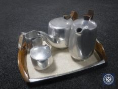 A four-piece Picquot ware tea service on tray