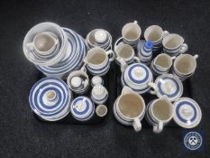 Two trays of Cornish pottery kitchen wares,