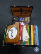 A crate and a briefcase containing LP's and CD's including swing music,