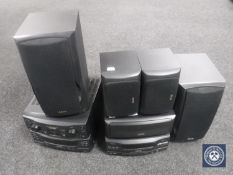 An Akai hifi AV surround system with speakers