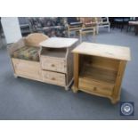 A stripped pine telephone table and a pine stand fitted a drawer