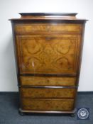 A late 19th century inlaid walnut secretaire chest