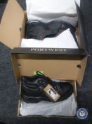 Three pairs of safety boots - size 8,9 and 11.
