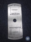 A brass safe plaque 'Chatwood's Patent'