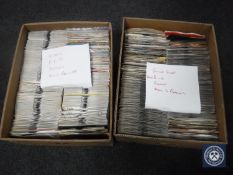 Two boxes of singles to include Rolling Stones, David Bowie, Queen,