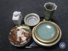 A tray of Royal Copenhagen gilded china dishes, vase,