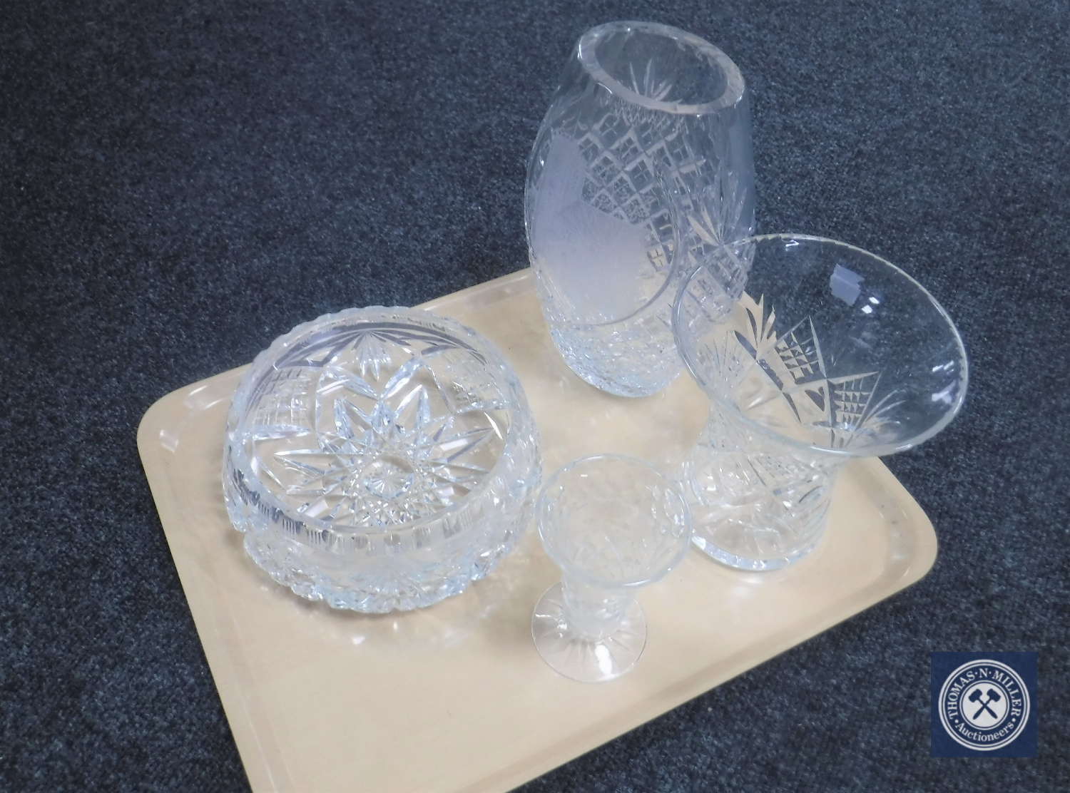 A crystal Dornberger vase together with crystal bowl and vases