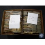 Two boxes of singles to include Rolling Stones, The Who, The Beatles, The Cure,