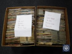 Two boxes of singles to include Rolling Stones, The Who, The Beatles, The Cure,