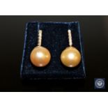 A pair of 14ct yellow gold pearl earrings,