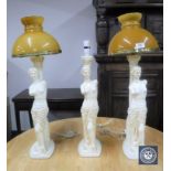 A set of three Grecian style table lamps,