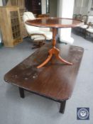 A circular mahogany pedestal table and a late 20th century coffee table