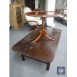 A circular mahogany pedestal table and a late 20th century coffee table