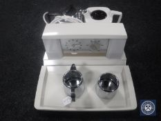 A Goblin teasmade with chrome plated milk jug and sugar basin