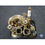 A tray of brass light fitting,