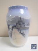 A Royal Copenhagen vase depicting a pier,