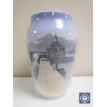 A Royal Copenhagen vase depicting a pier,