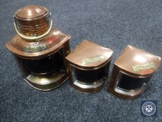 Three miniature copper ships lamps