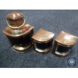 Three miniature copper ships lamps