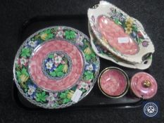A tray of six piece of Maling china