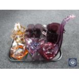 A tray of coloured glass, crystal,