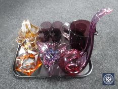 A tray of coloured glass, crystal,