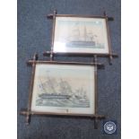 A pair of continental colour engravings depicting ships,
