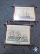 A pair of continental colour engravings depicting ships,