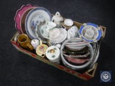 Three boxes of china, ornaments, antique and later cups,