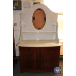 An antique continental mahogany marble topped wash stand (lacking mirror)