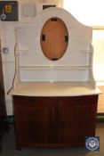 An antique continental mahogany marble topped wash stand (lacking mirror)