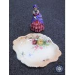 A Royal Worcester hand-painted plate together with a Royal Doulton figure,