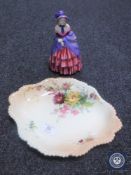A Royal Worcester hand-painted plate together with a Royal Doulton figure,