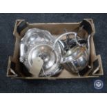 A box of silver plated spirit kettle,