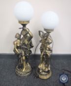 A pair of contemporary gilt table lamps modelled as lovers.