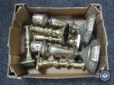 A box of six brass candlesticks