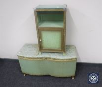 A green loom glass topped bedside cabinet and blanket box together with a mid 20th century magazine