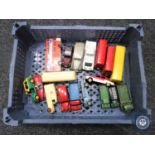 A crate of a quantity of die cast vehicles to include Dinky etc