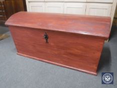 An antique pine domed topped shipping trunk CONDITION REPORT: 123cm long by 60cm