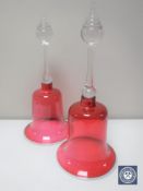 A pair of antique ruby glass bells