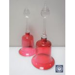 A pair of antique ruby glass bells