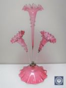 A Victorian three way ruby glass epergne