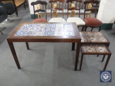 A Danish tiled topped coffee table and nest of two tables