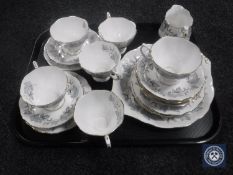 A tray of Royal Albert Silver Maple tea china