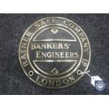 A brass safe plaque 'Ratner Safe Company Ltd,